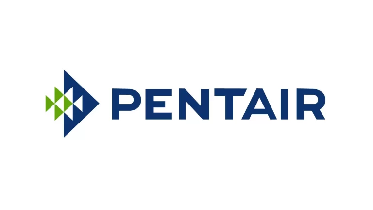 A blue and white logo of pentair